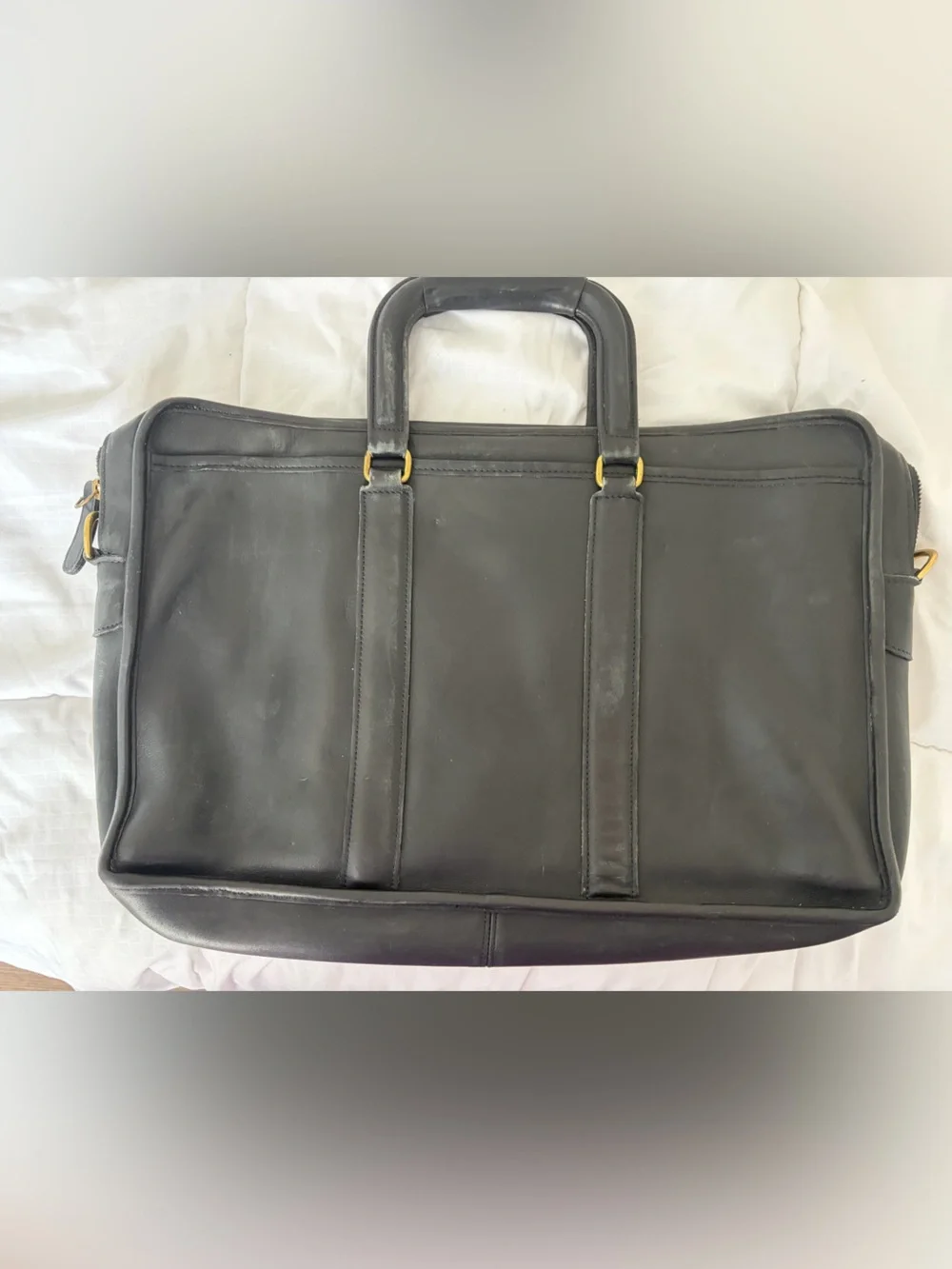 Men's Black Leather Briefcase with Top Handles